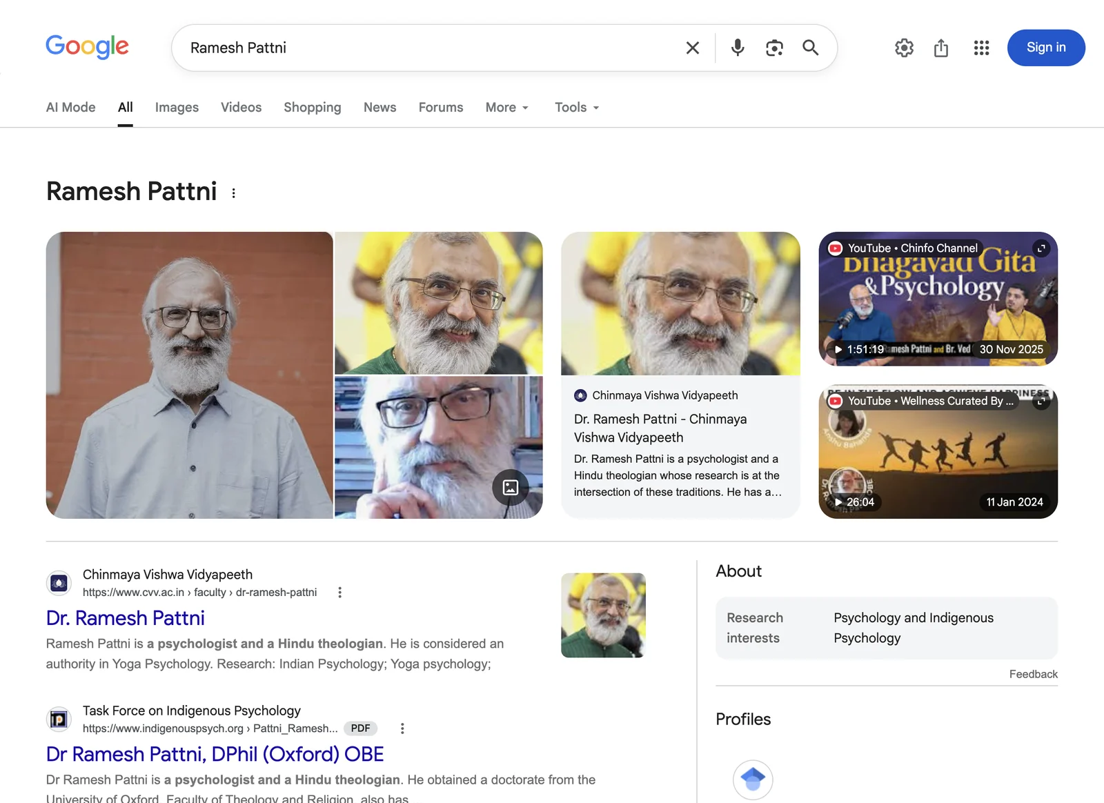 Google search result for Ramesh Pattni, Academic and author